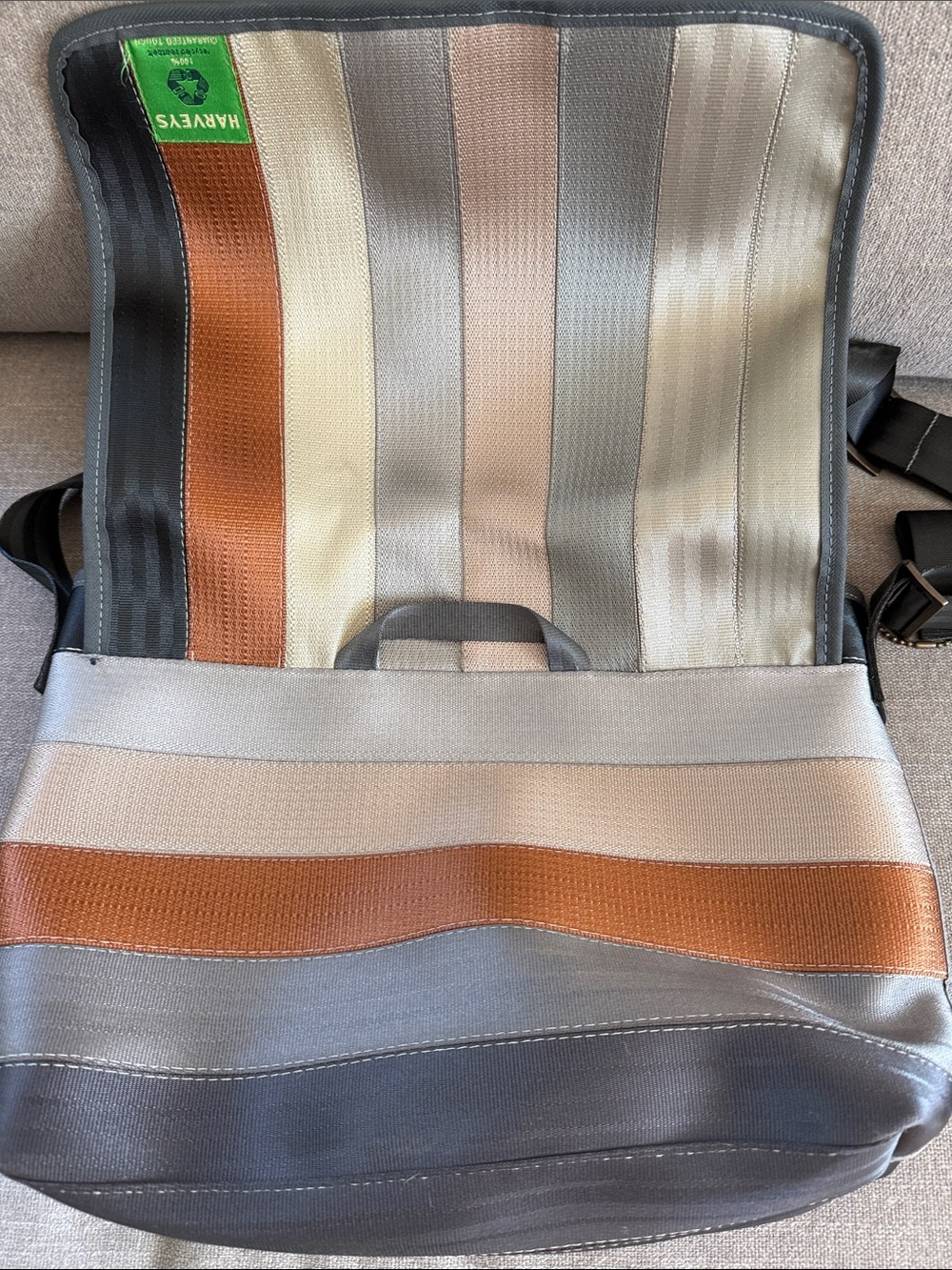 Harveys Striped Seatbelt Crossbody Bag - Brown, Gray & Cream - Picture 11 of 13